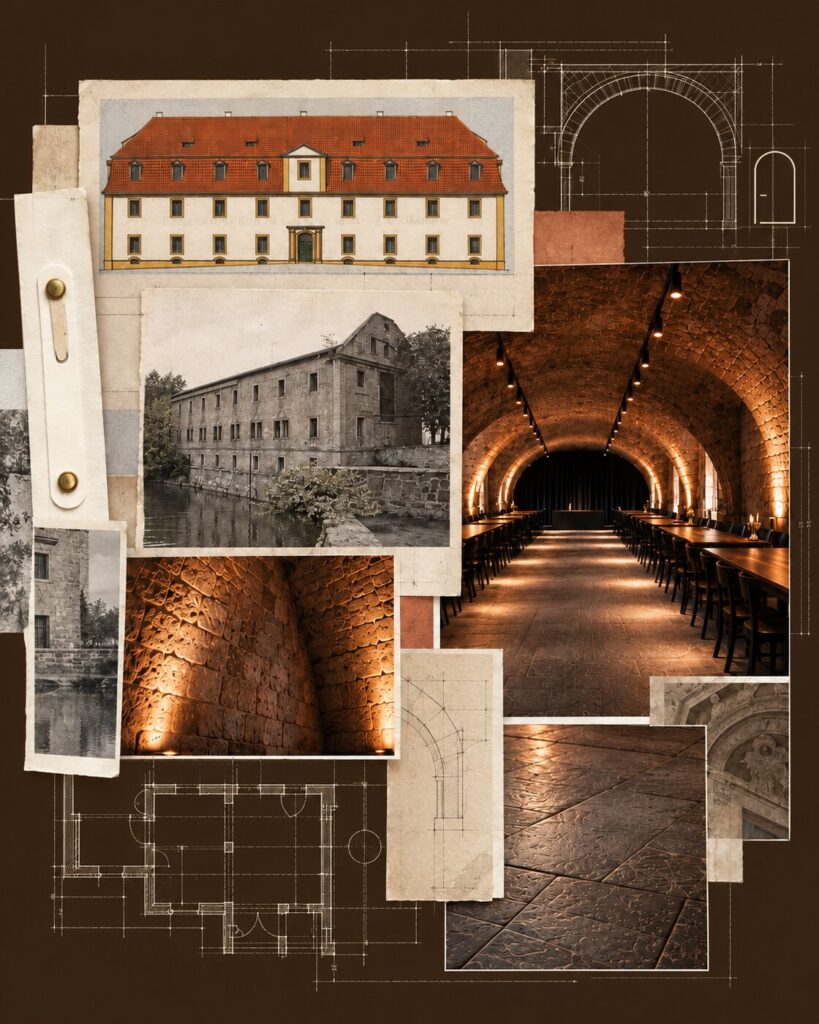 Collage mit historischen Ansichten und dem Gewölbe von THE VAULT